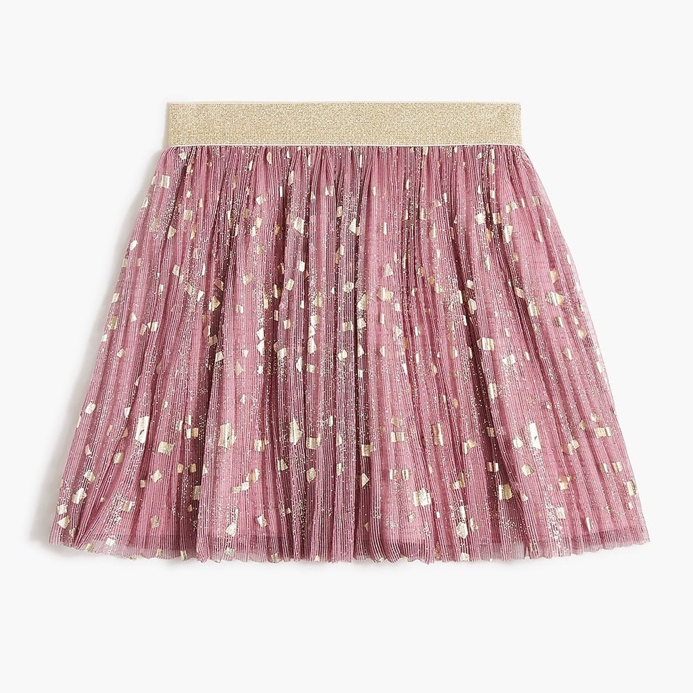 J. Crew Girls' Rose Pink Tulle Skirt with Gold Foil Accents